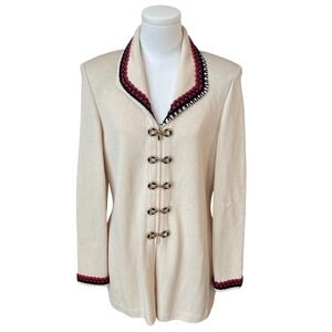 St. John Collection Cream Knit Cardigan‎ Gold Button Quiet Luxury Classic M